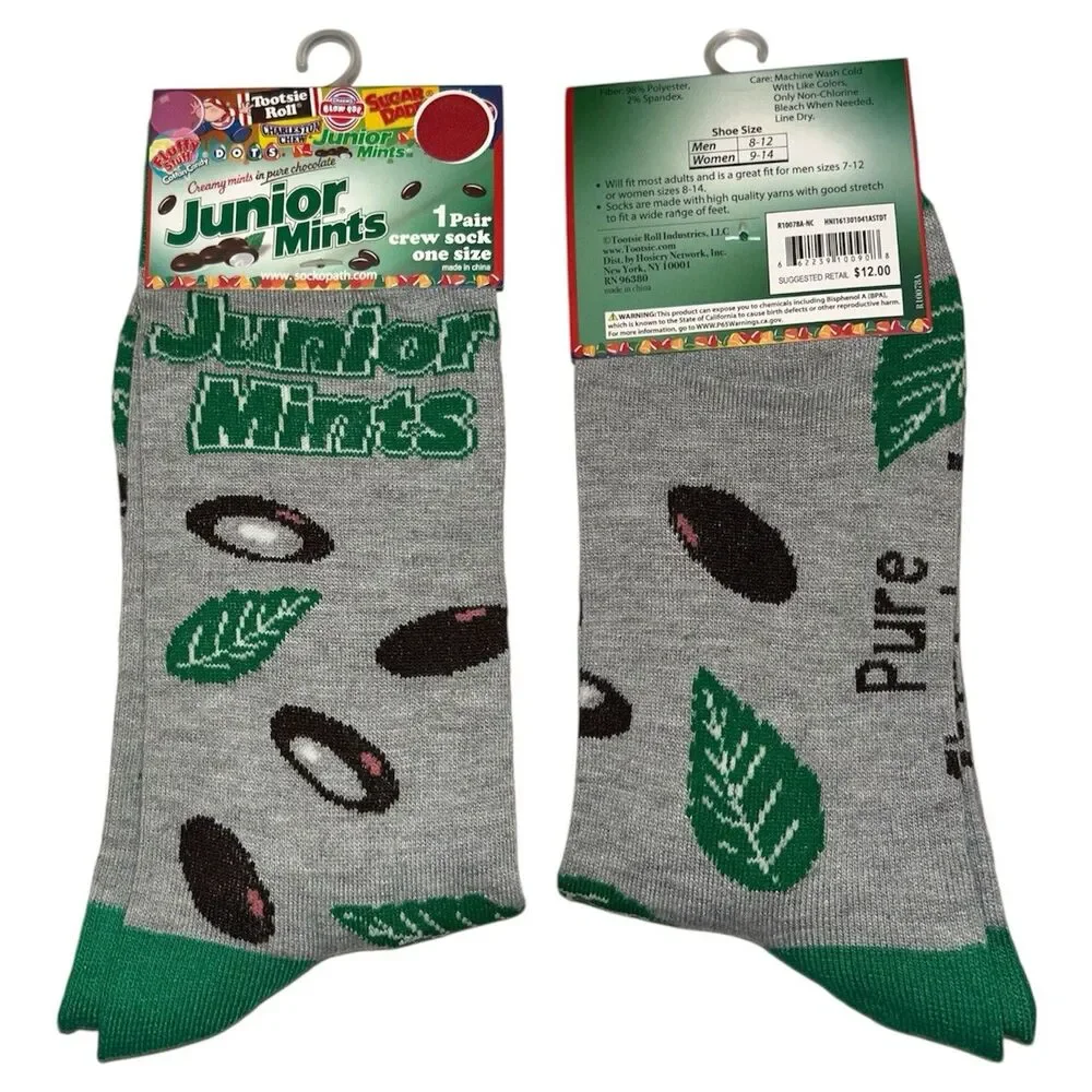 3x Junior Mints Novelty Low Cut and Crew Socks Adult Set One Size